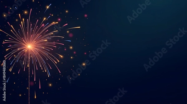 Fototapeta Elegant New Year Fireworks with Soft Light Trails on Dark Blue Night Background