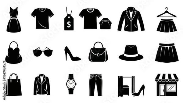 Obraz Black silhouettes of various fashion items and retail symbols arranged in three rows