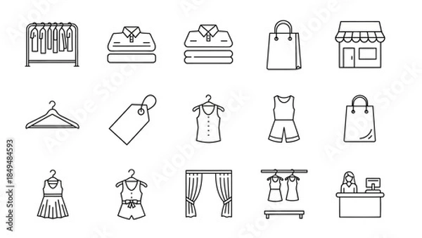 Obraz Black and white line icons related to clothing retail and shopping