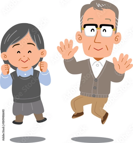 Obraz ジャンプするシニアのカップル