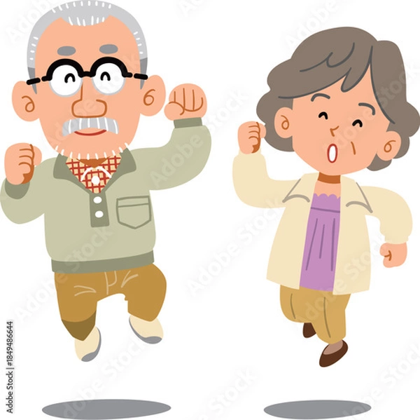 Obraz ジャンプするシニアのカップル