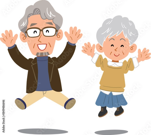 Obraz ジャンプするシニアのカップル