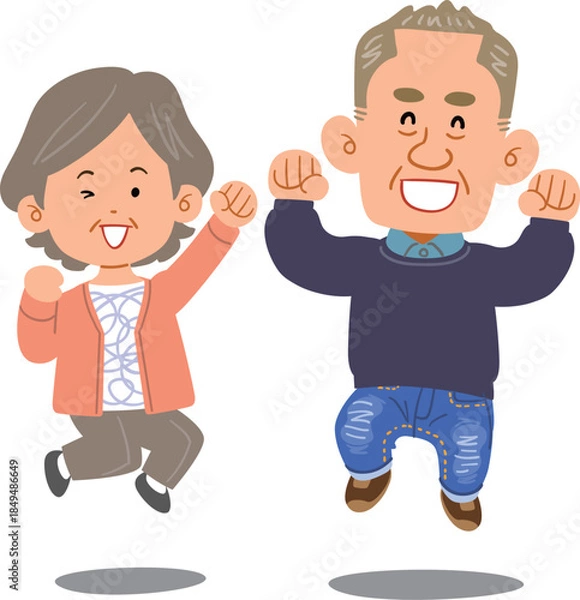 Obraz ジャンプするシニアのカップル