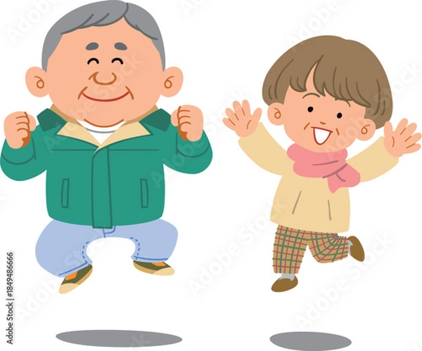 Obraz ジャンプするシニアのカップル