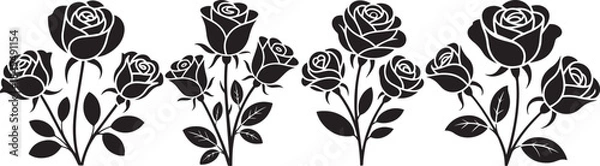 Fototapeta Hand drawn black rose floral illustration creating a seamless ornamental design for creative use
