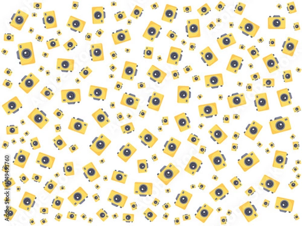 Obraz Vibrant yellow camera pattern on white background for creative projects