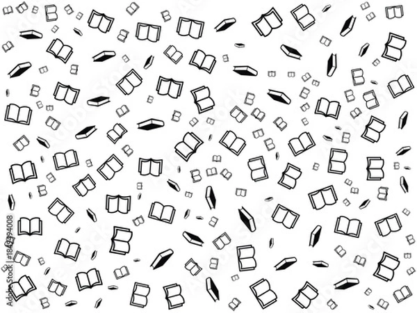 Obraz Black and white vector illustration of books and feathers. Books Pattern