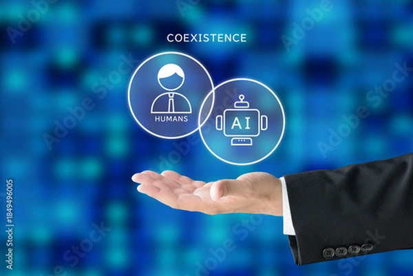 Obraz ビジネス分野における人間とAIの共存を図るビジネスマンのイメージ画像