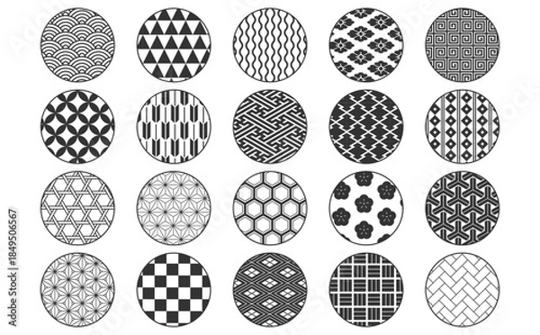 Obraz 和風パターンアイコンセット(黒)