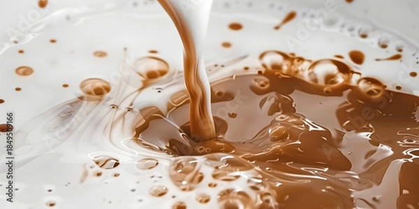 Obraz Liquid brown substance pouring into white, creating a dynamic splash and swirling pattern.