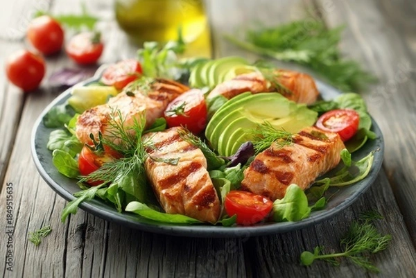 Obraz Colorful Keto-Friendly Salad with Grilled Salmon
