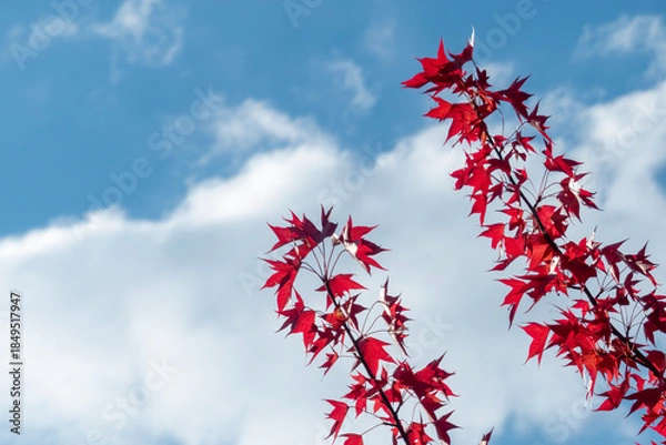 Obraz 晴れた青空に真っ赤な紅葉が映えて