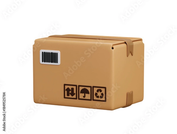 Obraz Cardboard package box icon 3d render concept of cardboard box, parcel cargo delivery box with tag icon vector illustration
