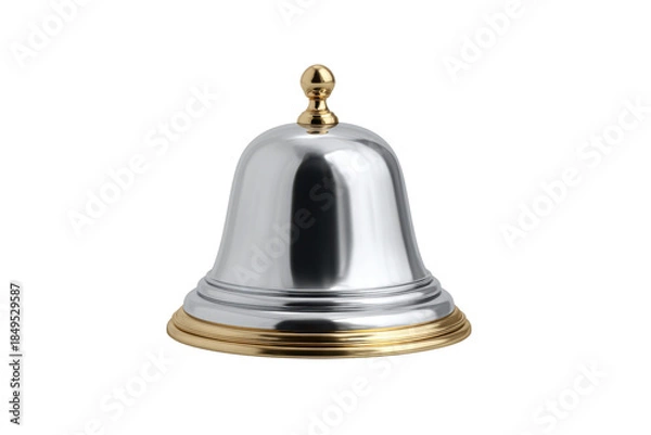 Obraz Polished silver bell with gold accents on black background metal object, Png, Isolated on Transparent Background, Cut Out