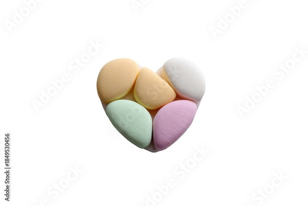 Obraz Heart shape formed by pastel colored marshmallows on black background colors, Png, Isolated on Transparent Background, Cut Out