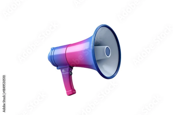 Obraz Pink and blue gradient megaphone on black background isolated object bullhorn speaker, Png, Isolated on Transparent Background, Cut Out