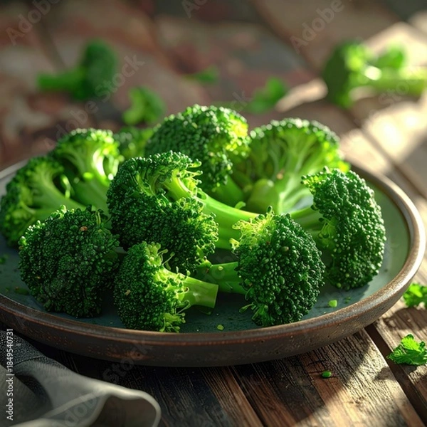 Obraz Steamed broccoli florets on a plate