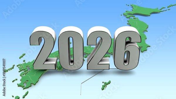Obraz 日本地図の上に2026年の数字を配置したCGイラスト素材