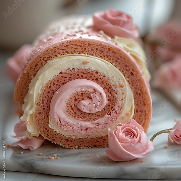 Fototapeta Vanilla Rose Cake Roll