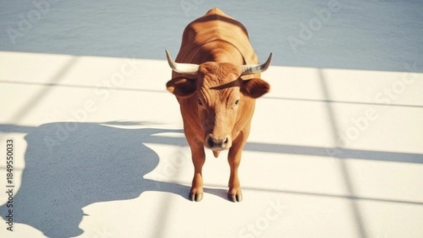 Obraz Brown Bull Standing on White
