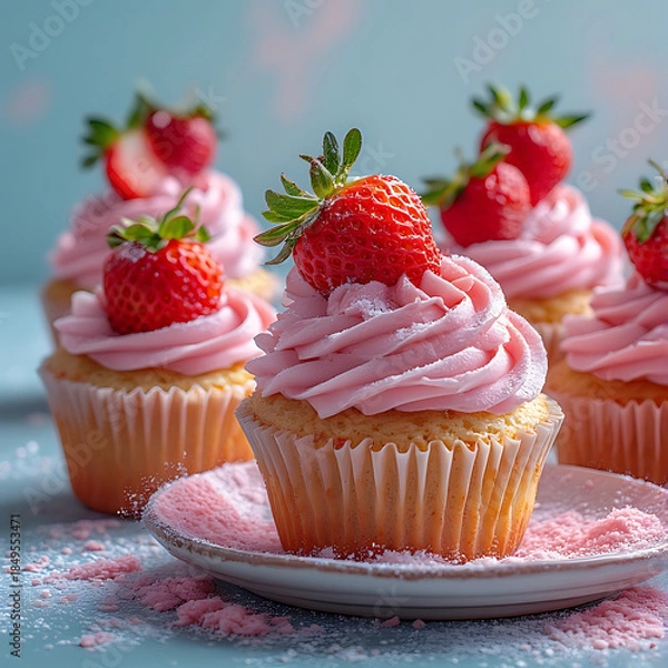 Obraz Soft Pink Strawberry Cupcakes