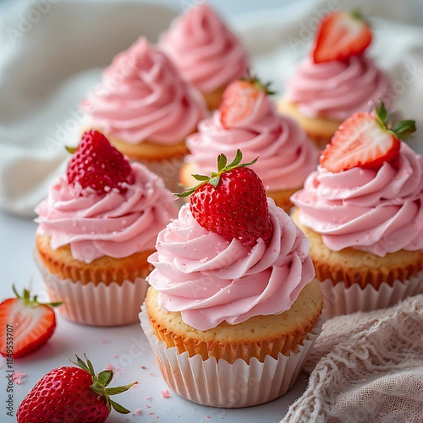 Obraz Soft Pink Strawberry Cupcakes