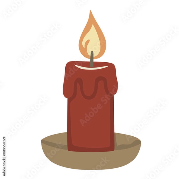Obraz Red Burning Candle on Holder Illustration Isolated