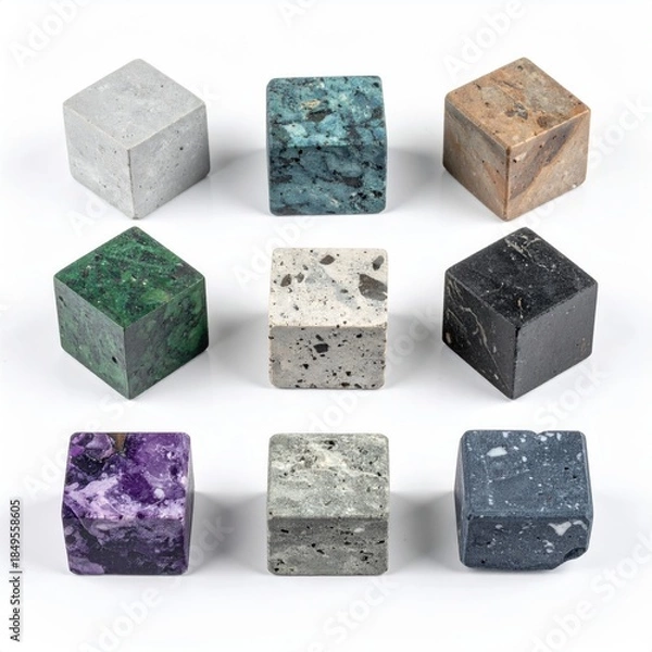 Obraz Nine small, square, textured stone samples