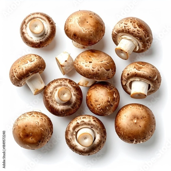 Obraz Brown mushrooms arranged on a white background