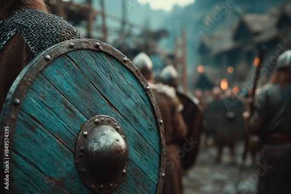 Obraz Viking Warriors Preparing for Battle with Shields in Historical Setting