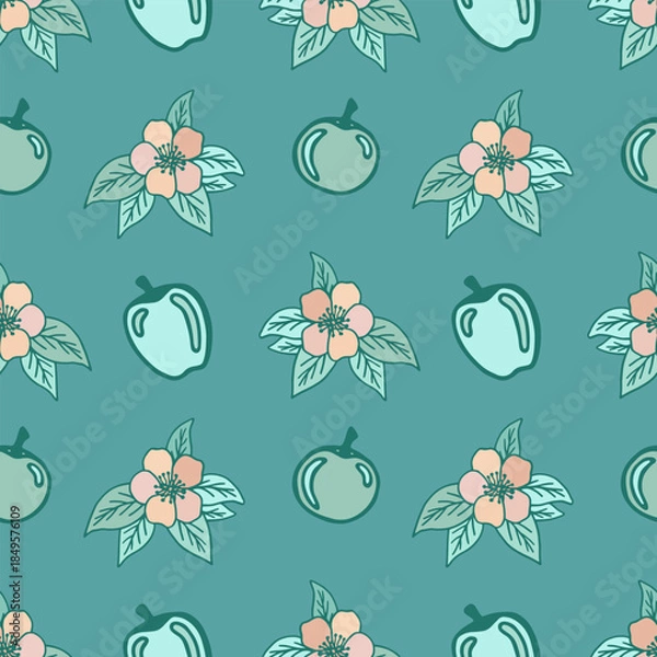 Obraz Vector seamless pattern with apple blossoms and apples. Основные RGB