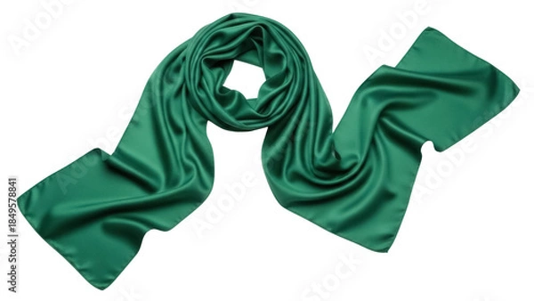 Obraz Elegant emerald green silk scarf isolated PNG, luxurious fashion accessory for women on transparent background