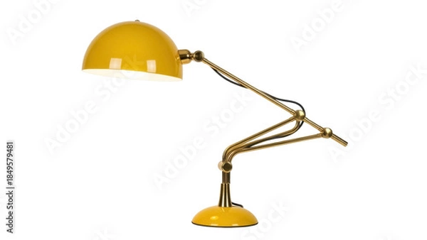 Obraz Yellow adjustable desk lamp PNG isolated on transparent background, modern lighting fixture for home office and study room decor