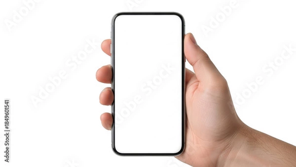 Obraz Hand holding smartphone, isolated on transparent background