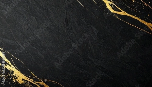 Obraz 和モダンな黒と金の抽象背景素材：中央に広い余白を持つ金継ぎ風のシネマティックなデザイン