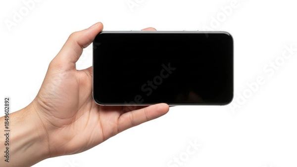 Obraz Hand holding smartphone isolated on transparent background