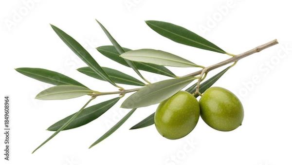 Obraz Olive branch with olives isolated on transparent background