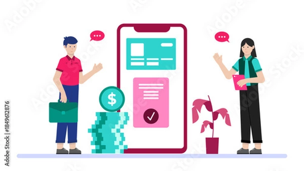 Obraz Startup Team Launching Beta Version to Early Users. Business Flat Vector Illustration