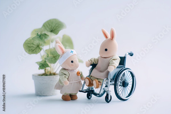 Obraz 車椅子に乗ったウサギのやさしい福祉イラスト／まみおデザイン福祉シリーズ
