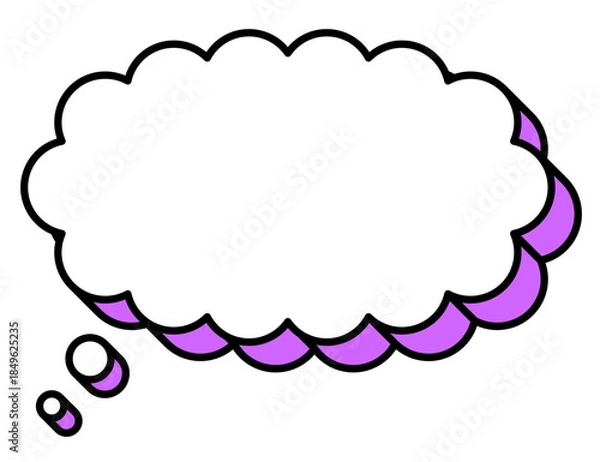 Obraz 横長の悩ましげな雲型立体吹き出しアイコン