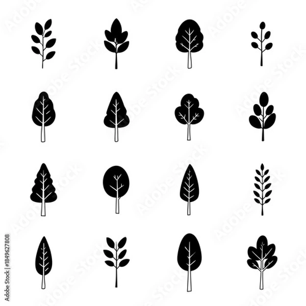 Fototapeta 木と草のアイコン　樹木のイラスト　北欧風