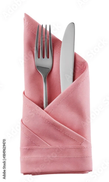 Obraz pink napkin with silverware, fork and knife