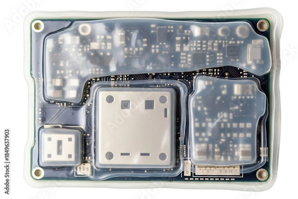 Obraz Electronic circuit board covered in protective silicone isolated with transparent background