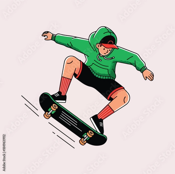 Obraz Dynamic Skateboarder Performing Mid-Air Trick Vector Illustration