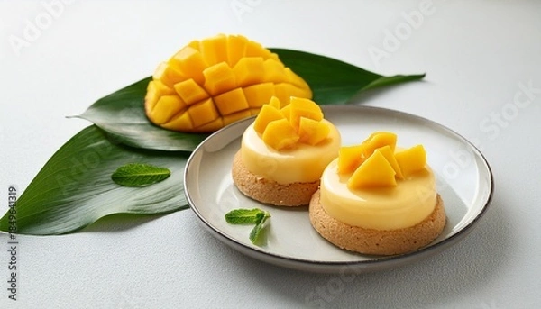 Obraz mango and pineapple dessert with leaves 
