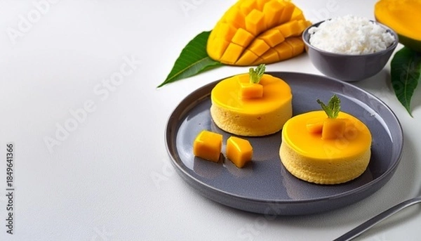 Obraz Mango dessert on a black plate 