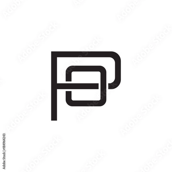 Fototapeta Initial letter P and O, PO, OP, overlapping O inside P, line art logo, black monogram color
