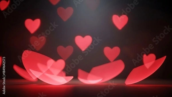 Fototapeta Floating Red Hearts on Reflective Surface