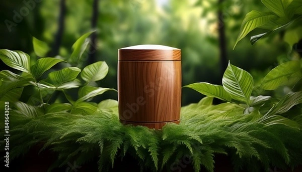 Obraz wooden pot on the leaves
