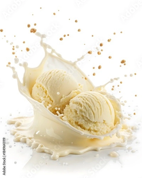 Fototapeta Vanilla Ice Cream Scoops Splashing in Milk